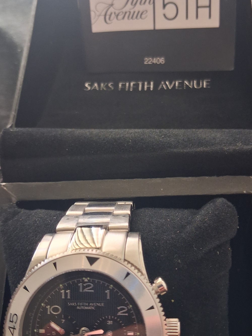 Saks Fifth Avenue Stainless Steel Automatic Watch - Black Dial. NEW - Picture 15 of 15